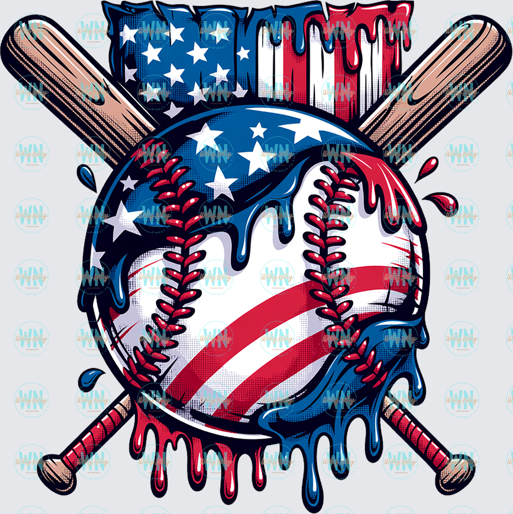 Baseball American Flag Drip-Ready to Press DTF Transfer