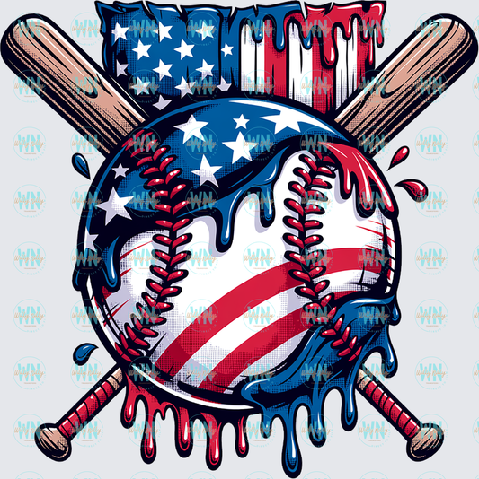 Baseball American Flag Drip-Ready to Press DTF Transfer